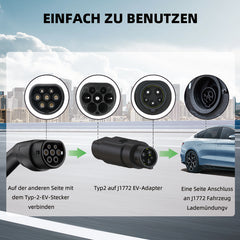 Typ 2 bis J1772 EV-Ladeadapter 16A/32A Ladeanschluss für Elektrofahrzeuge