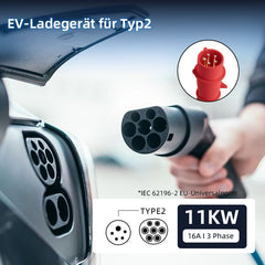 Coolladen Mobile Wallbox 11kW mit APP Wlan & Bluetooth Ladekabel CEE 16A auf Typ 2 mit Einstellbarer Ladeleistung für Elektroauto, EV Ladegerät für 3008/508, C5X, DS7, GLA, Q3, X3, ZOE, ID.3, ID.4 und Anderen PHEV/EV