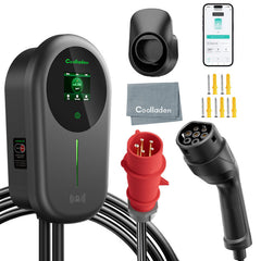 Coolladen Smart EV Ladegerät Typ 2 Wallbox mit APP 11kW 16A 400V mit Wlan & Bluetooth 5m/10M Ladekabel mit Ladegerätehalter Heim Wallbox CEE 3-Phasen Stecker für EVs & PHEV