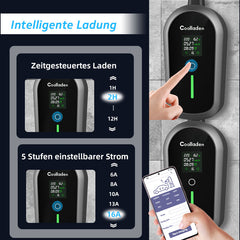 Coolladen Mobile Wallbox 11kW mit APP Wlan & Bluetooth Ladekabel CEE 16A auf Typ 2 mit Einstellbarer Ladeleistung für Elektroauto, EV Ladegerät für 3008/508, C5X, DS7, GLA, Q3, X3, ZOE, ID.3, ID.4 und Anderen PHEV/EV