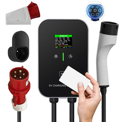 Typ 2 22kW oder 11kW Heimladestation Wallbox 5m/10m Ladekabel mit Ladehalterung CEE 3-Phasen-Stecker für alle EVs und PHEVs