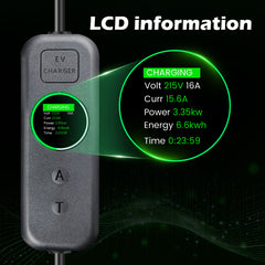 Coolladen 3.5kW Mobiles EV Ladegerät | 16A Schuko auf Typ 2 Mobile Wallbox | Einstellbare Stromstärke | Präzise 1-12Std. Ladezeitsteuerung & Zeitverzögerung