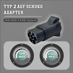 Typ2-Stecker auf 16A Schuko-Steckdose Adapter, 16A 1-Phasen-EV-Adapter zum Bezug von Strom von der EV-Ladestation