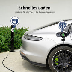 Coolladen Typ 2 Ladekabel, 16A / 11 kW / 3-Phasig / 5/10Meter, Typ 2 auf Typ 2 EV Ladekabel für Elektroauto mit Tragetasche und Mikrofasertuch