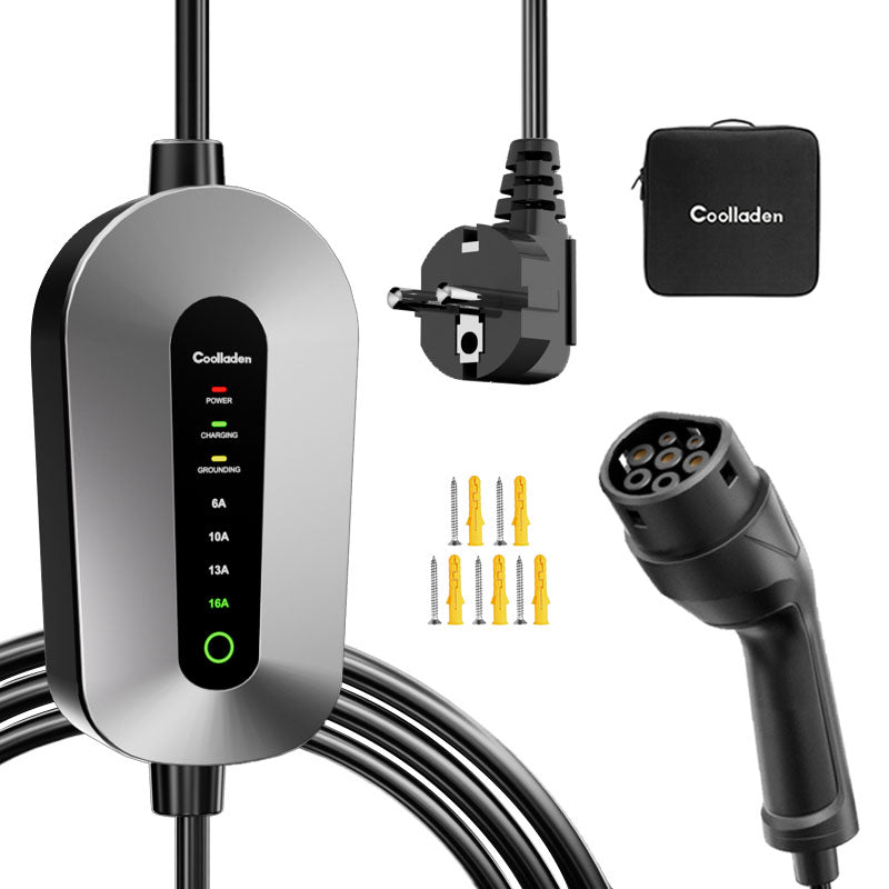 Coolladen Typ 2 Ladekabel Schuko 3,68kW[1-phasig, 6-16A], Tragbares EV-Ladekabel, EV Ladegerät für 3008/508, C5X, DS7, GLA, Q3, X3, ZOE, ID.3, ID.4 und Anderen PHEV/EV