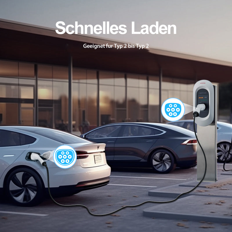 Coolladen Typ 2 auf Typ 2 Ladekabel für Elektroautos, 3,5 kW – 11 kW/16 – 32 A, 5 m, 3-Phasen-EV-Ladegerät mit Tragetasche, kompatibel mit jedem Elektroauto