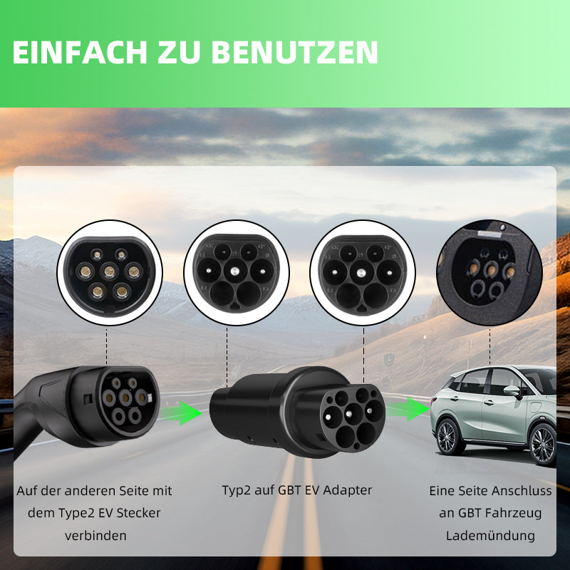 Typ 2 auf GBT EV-Ladeadapter 16A/32A Ladeanschluss für Elektrofahrzeuge