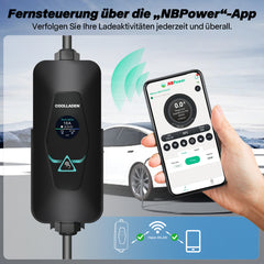 Coolladen 11kW Tragbares EV Ladekabel Typ 2 mit Adapter zur Stromentnahme an Ladesäulen – Smart App Steuerung, Wechselbare CEE & Schuko Stecker, 3-Phasige Mobile Wallbox