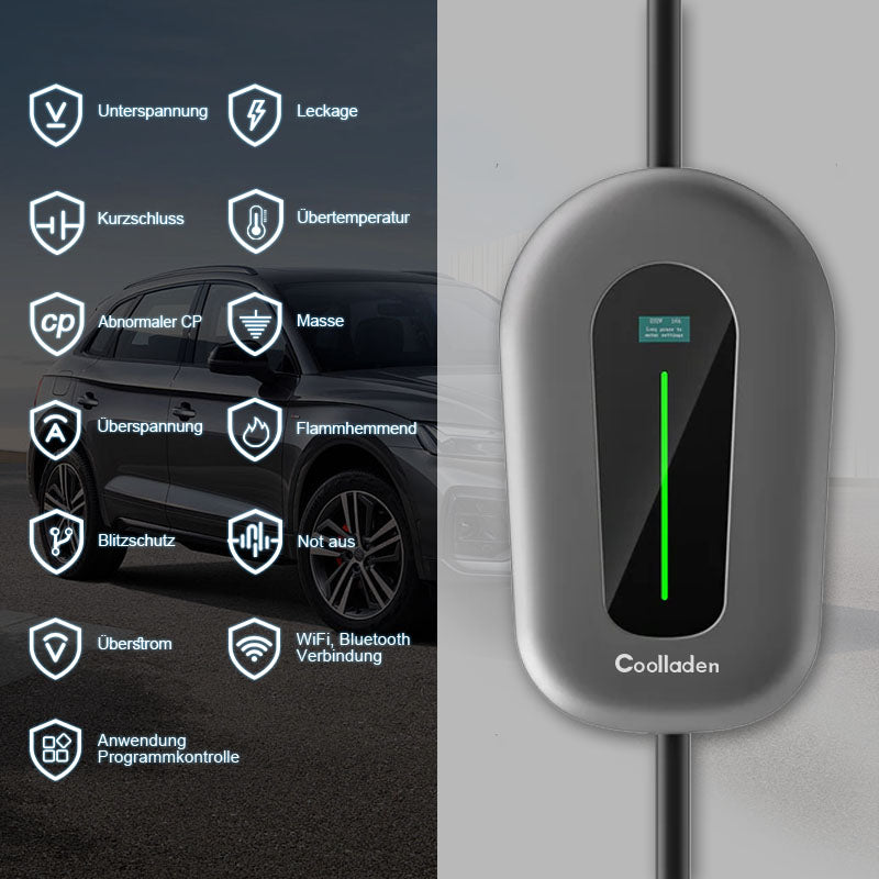 Coolladen 11kW Wallbox Smart App Typ2 EV-Ladegerät 400V 32A, Einstellbarer Strom Heim EV Ladestation Für Elektrofahrzeuge EVSE