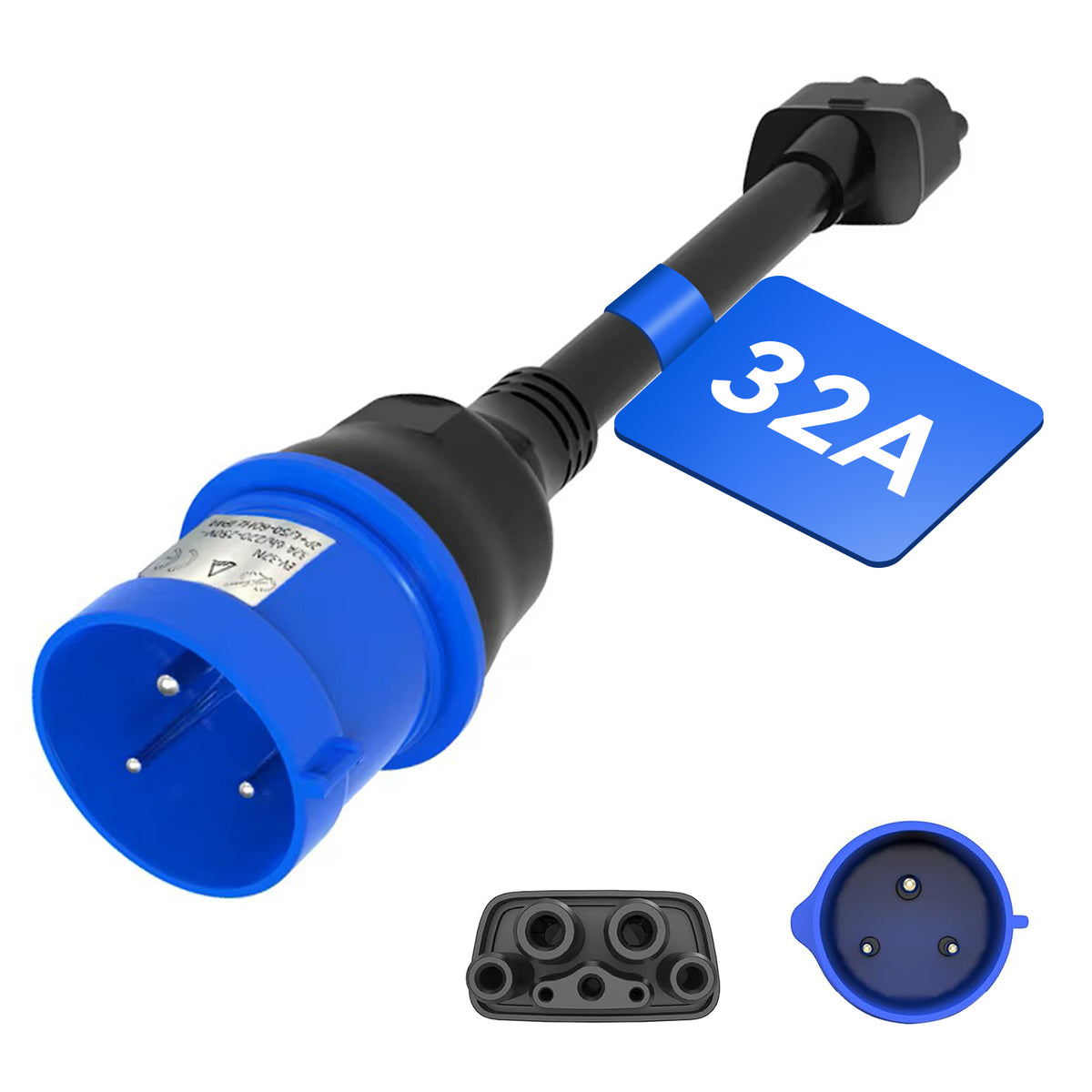 3 Pin Blauer CEE Adapter für Tesla Gen 2 Mobile Charger, Tragbares EV Ladegerät Verlängerungskabel zu 240V Steckdose bei 32A, Kompatibel mit Tesla Model 3/S/X/Y