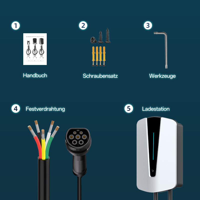 Coolladen 11KW 22KW EV Wallbox Ladestation Typ 2 5M EV Starkstrom Schnellladekabel mit RFID Wifi