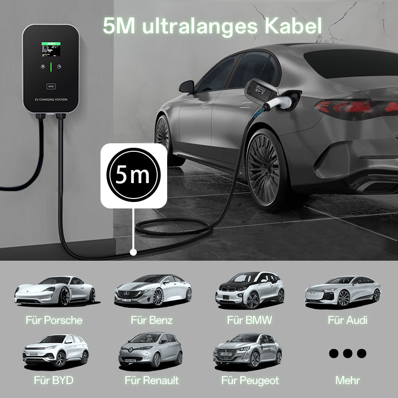 EV Ladegerät Smart 11~22kW Heim Ladestation,Wallbox 5m Ladekabel mit Ladegerätehalter, CEE 3-Phasen Stecker für Alle EVs und PHEVs