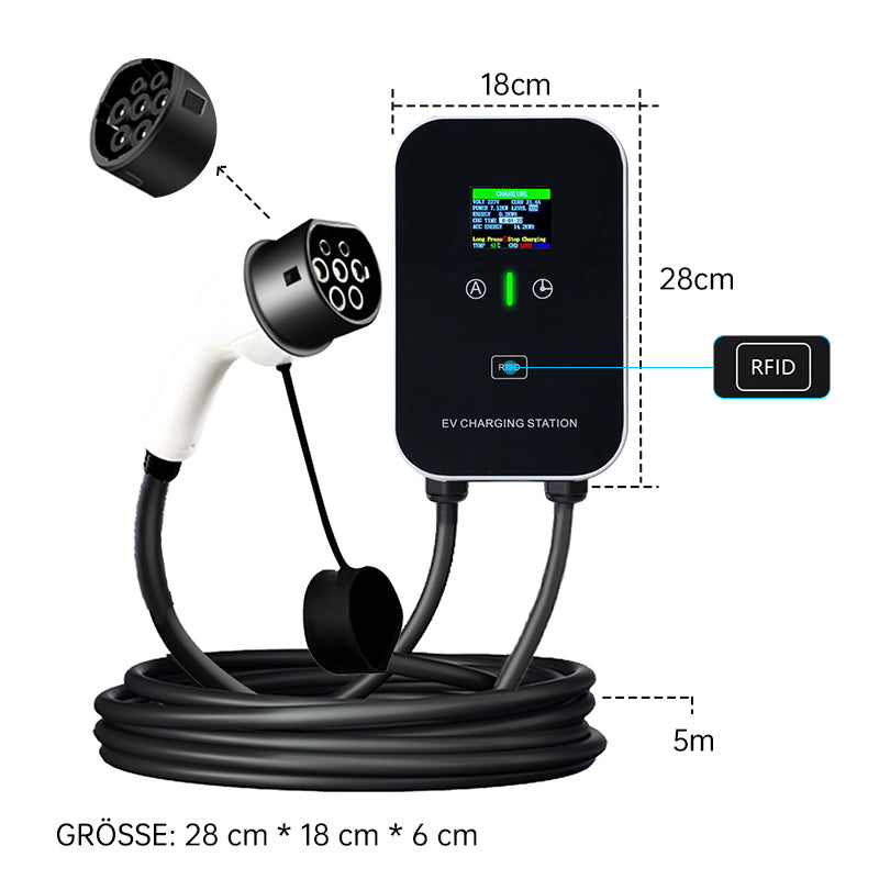 EV Ladegerät Smart 11~22kW Heim Ladestation,Wallbox 5m Ladekabel mit Ladegerätehalter, CEE 3-Phasen Stecker für Alle EVs und PHEVs