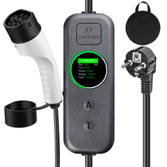 Coolladen 3.5kW Mobiles EV Ladegerät | 16A Schuko auf Typ 2 Mobile Wallbox | Einstellbare Stromstärke | Präzise 1-12Std. Ladezeitsteuerung & Zeitverzögerung