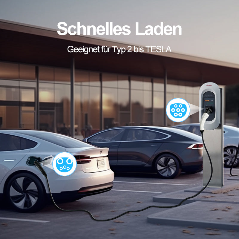 Coolladen 3,5 KW ~ 22 KW Typ 2 zu TESLA EV-Ladegerät, 5 m PHEV EV-Ladekabel, kompatibel mit jedem Elektroauto