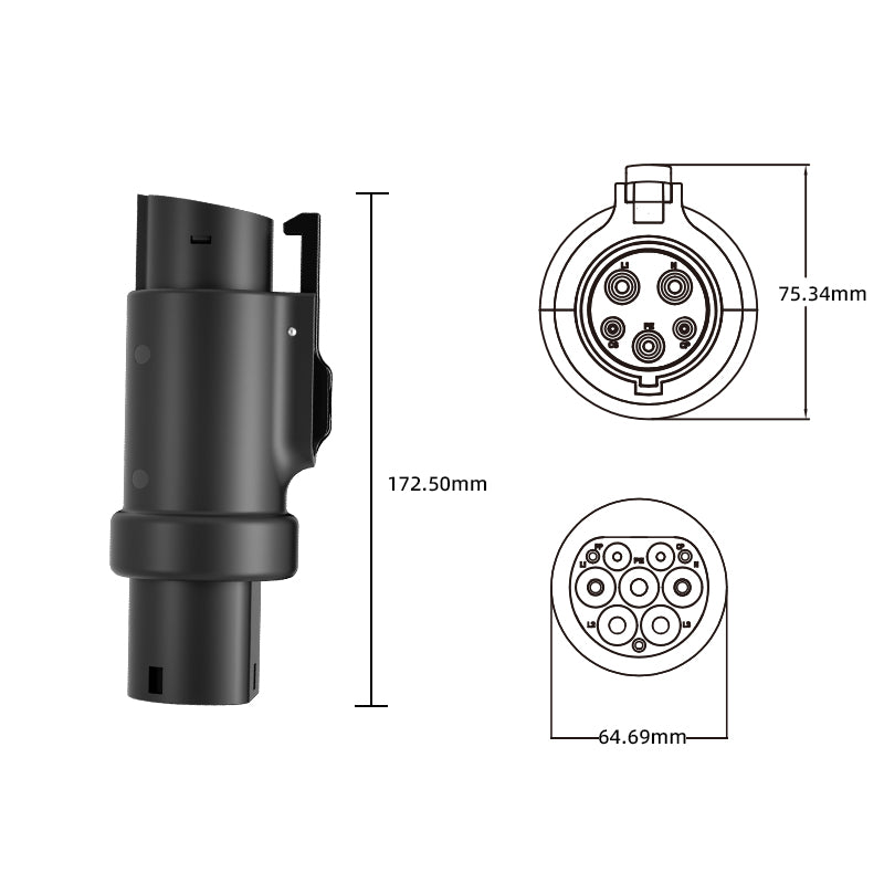 Typ 2 bis J1772 EV-Ladeadapter 16A/32A Ladeanschluss für Elektrofahrzeuge