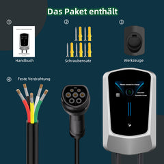 Coolladen EV Ladegerät Smart APP mit 32A Typ 2 22kW Heim Ladestation 400V CE & TÜV Wallbox 5m Ladekabel mit Ladegerätehalter App-Steuerung CEE 3-Phasen Stecker für Alle EVs und PHEVs