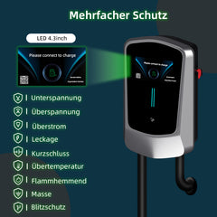 Coolladen EV Ladegerät Smart APP mit 32A Typ 2 22kW Heim Ladestation 400V CE & TÜV Wallbox 5m Ladekabel mit Ladegerätehalter App-Steuerung CEE 3-Phasen Stecker für Alle EVs und PHEVs