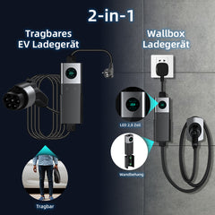 Coolladen Traveller-Set,Mobile Wallbox WiFi mit APP, Aufladen bis zu 22kW, EV Ladegerät Typ 2, 5M Kabel, Touchscreen Display, Einstellbare Stromgröße mit Schuko 16A/CEE 32A Rot/CEE 16A Rot/CEE 32A Blau/Typ 2 Socket