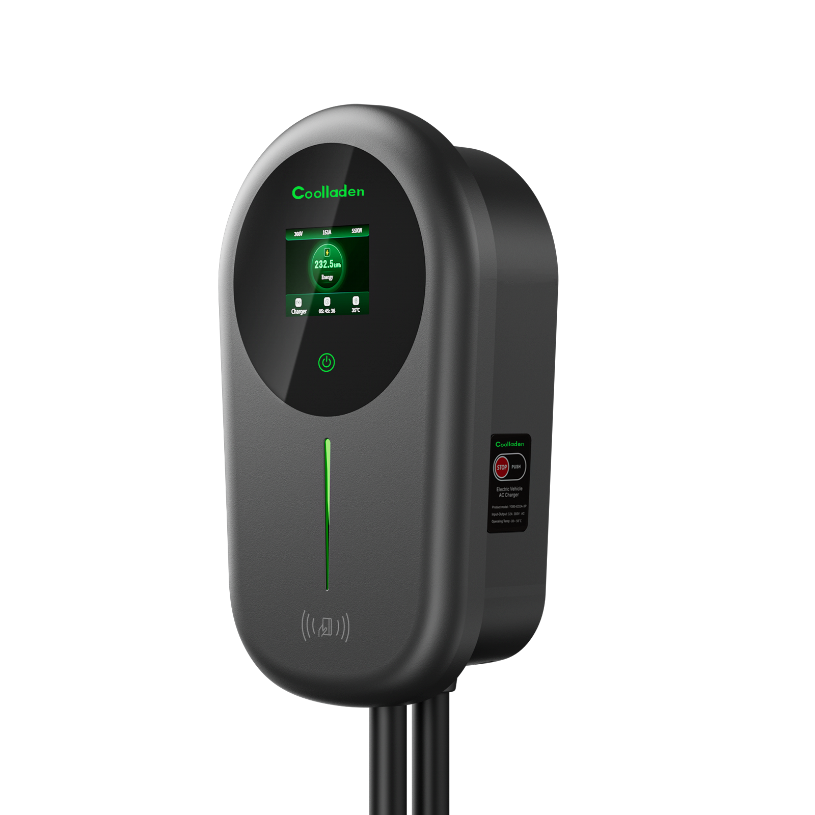 Coolladen EV Ladegerät Smart APP mit 32A Typ 2 22kW Heim Ladestation ,Wallbox 5/10m Ladekabel mit Ladegerätehalter App-Steuerung CEE 3-Phasen Stecker für Alle EVs und PHEVs