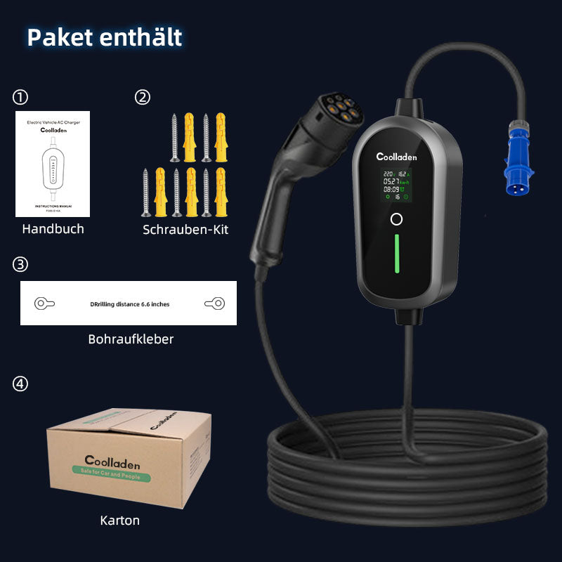 Colladen 7KW tragbares EV-Ladegerät 1 Phase 32A Typ 2 Ladegerät für Elektrofahrzeuge, 8-Stunden-Ladeplan, Ladestation mit einstellbarem Strom und CEE-Stecker