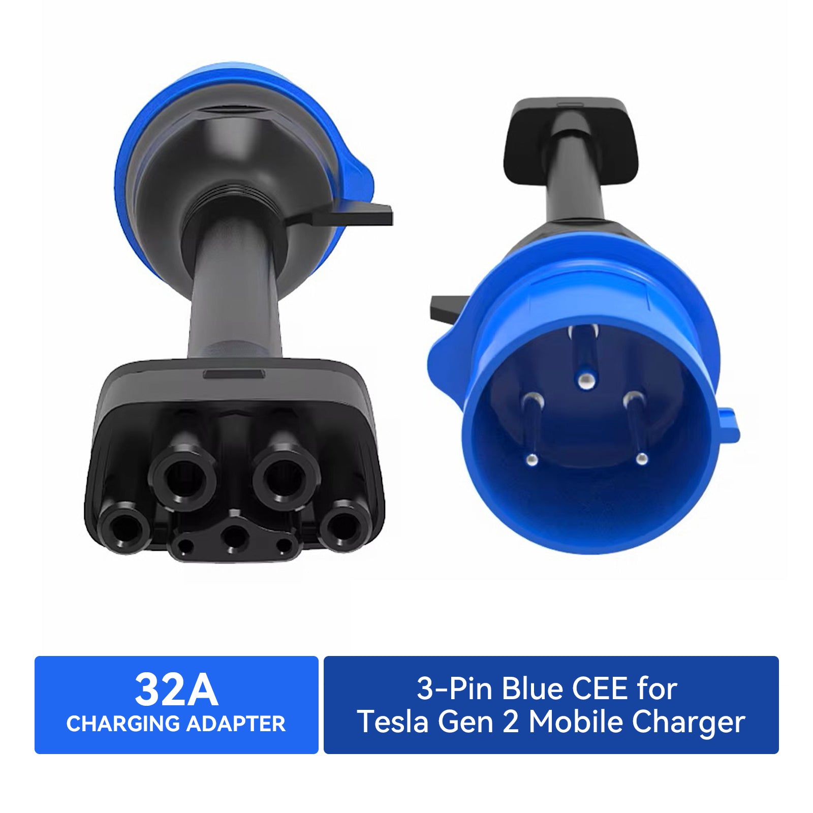 3 Pin Blauer CEE Adapter für Tesla Gen 2 Mobile Charger, Tragbares EV Ladegerät Verlängerungskabel zu 240V Steckdose bei 32A, Kompatibel mit Tesla Model 3/S/X/Y