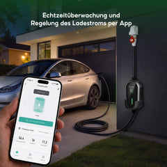 Coolladen 11kW Tragbares EV Ladegerät Typ 2 (16A, 3-Phasig) – Smart App Steuerung, Typ B FI-Schutz (AC 30mA + DC 6mA), IP65 Mobile Wallbox mit CEE Stecker & Wandhalterung