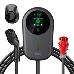 Coolladen EV Ladegerät Smart APP Mit 32A Typ 2 11kW Heim Ladestation ,Wallbox 5/10m Ladekabel Mit Ladegerätehalter App-Steuerung CEE 3-Phasen Stecker Für Alle EVs Und PHEVs