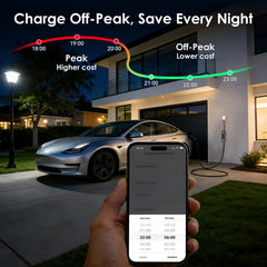 Coolladen 11kW Mobiles EV Ladegerät mit App & KWH-Ladebegrenzung | 16A CEE auf Typ 2 Ladekabel | Typ B RCD
