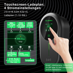 Coolladen EV Ladegerät Smart APP mit 32A Typ 2 22kW Heim Ladestation ,Wallbox 5/10m Ladekabel mit Ladegerätehalter App-Steuerung CEE 3-Phasen Stecker für Alle EVs und PHEVs