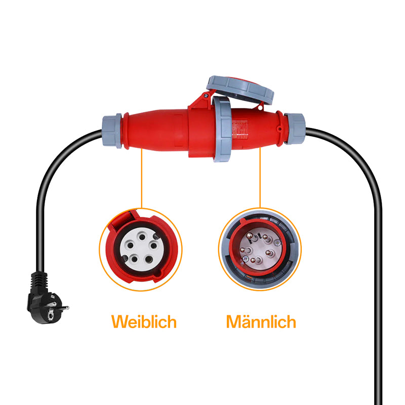 Schuko auf 5-Polig CEE Adapter 16A Kupplung Steckdose