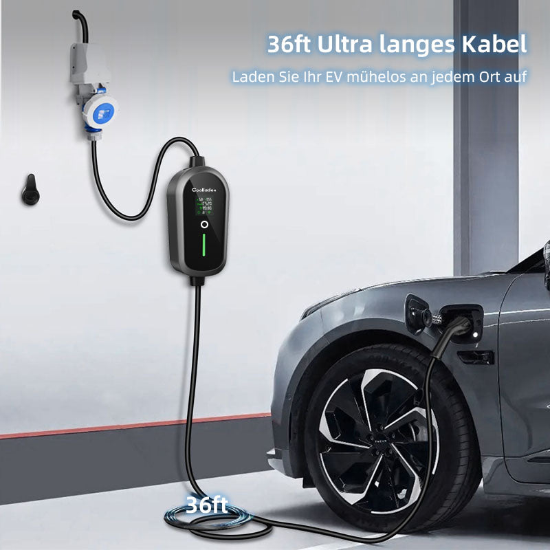 Colladen 7KW tragbares EV-Ladegerät 1 Phase 32A Typ 2 Ladegerät für Elektrofahrzeuge, 8-Stunden-Ladeplan, Ladestation mit einstellbarem Strom und CEE-Stecker