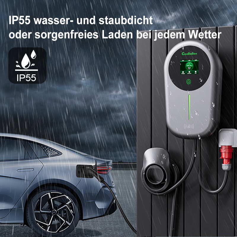 Coolladen EV Ladegerät Smart APP Mit 32A Typ 2 11kW Heim Ladestation ,Wallbox 5/10m Ladekabel Mit Ladegerätehalter App-Steuerung CEE 3-Phasen Stecker Für Alle EVs Und PHEVs