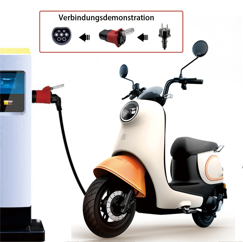 Öffentliche Ladestation Typ 2 Entladeadapter für Schuko und Universalstecker, 16A EU-Stecker IEC 62196-2, Elektrofahrzeug-Adapter zum Laden von Autos, Motorrädern und Motorrollern