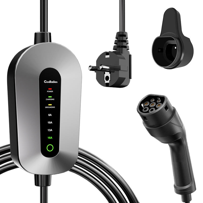 Coolladen Typ 2 Ladekabel Schuko 3,68kW[1-phasig, 6-16A], Tragbares EV-Ladekabel, EV Ladegerät für 3008/508, C5X, DS7, GLA, Q3, X3, ZOE, ID.3, ID.4 und Anderen PHEV/EV