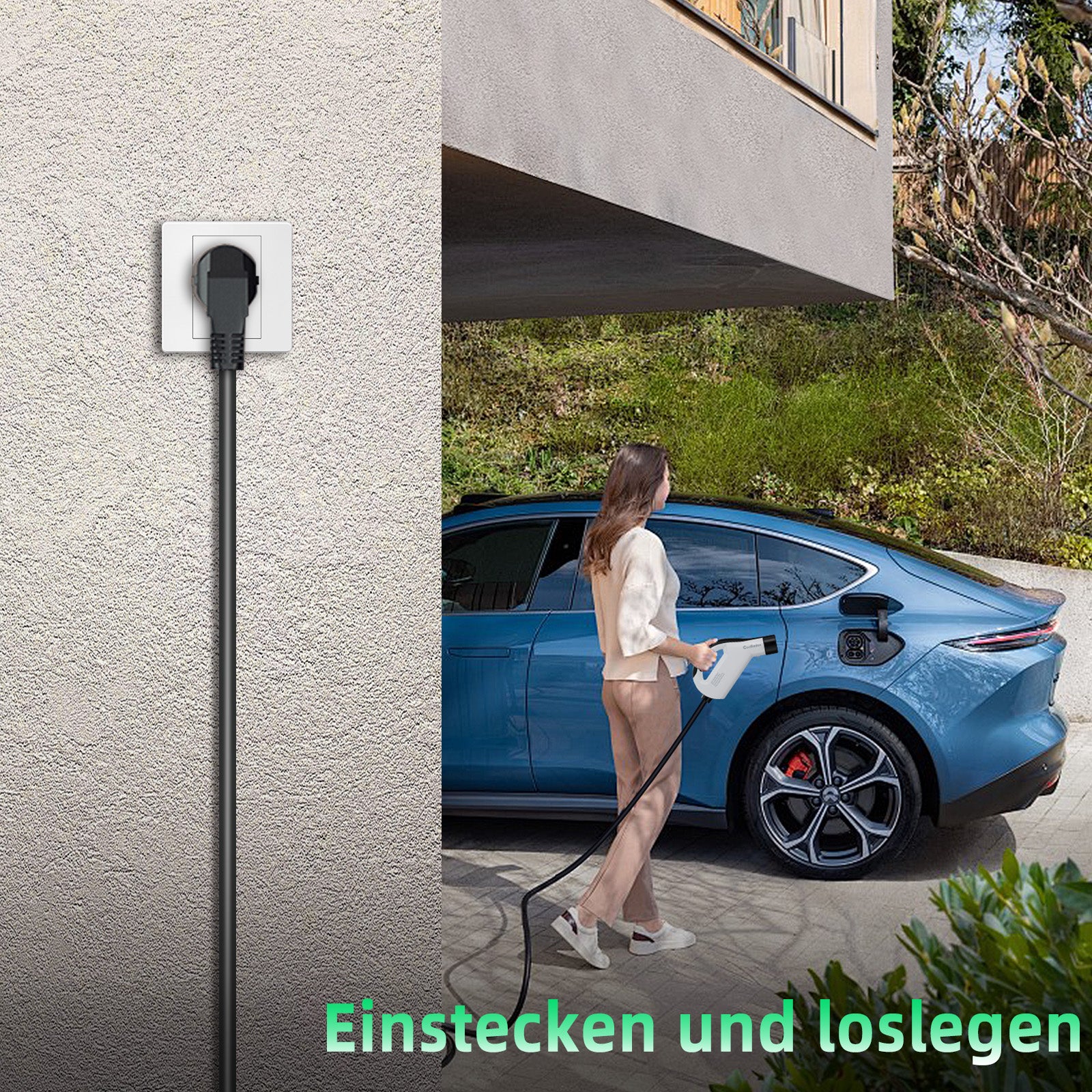 Coolladen Typ 2 Ladekabel Schuko mit App, 3.68KW 1-phasig 6-16A Ladekabel Auto Einstellbarer Strom für 3008/508, C5X, DS7, GLA, Q3, X3, ZOE, ID.3, ID.4 und Anderen PHEV/EV