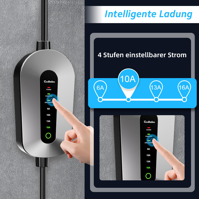 Coolladen Ladekabel Typ 2 CEE Stecker 11 KW [3-Phasig|3/5m|6-16A] Mit Einstellbarer Ladeleistung,Ladestation Und EV-Ladegerät Für ID.3/4/5,E-Up, E-Tron, Zoe Und Andere EV