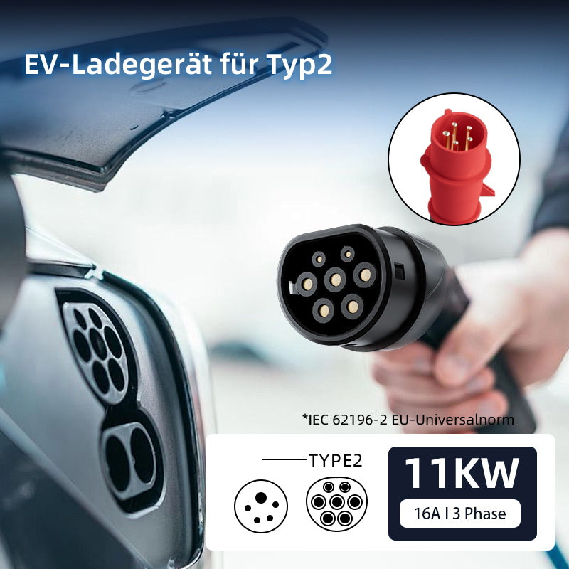 Coolladen Ladekabel Typ 2 CEE Stecker 11 KW [3-Phasig|5m|6-16A] Mit Einstellbarer Ladeleistung,Ladestation Und EV-Ladegerät Für ID.3/4/5, E-Up, E-Tron, Zoe Und Andere EV