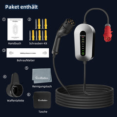 Coolladen Mobile Wallbox 11kW [3-Phasig 6-16A] Typ 2 Ladekabel CEE 16A auf Typ 2 mit Einstellbarer Ladeleistung für Elektroauto, EV Ladegerät für 3008/508, C5X, DS7, GLA, Q3, X3, ZOE, ID.3, ID.4 und Anderen PHEV/EV