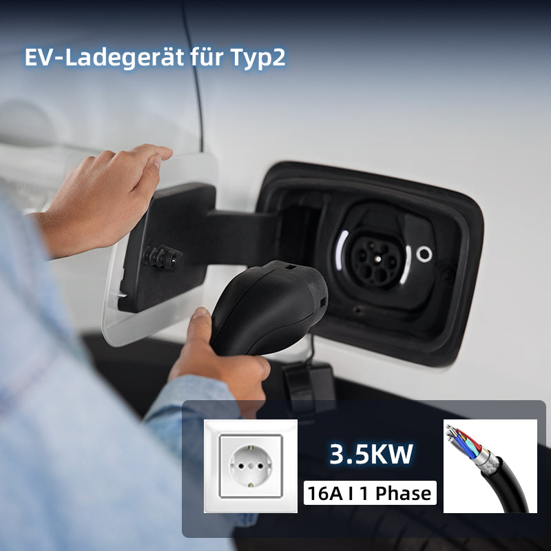 CoolladenTyp 2 Ladekabel Schuko 3.5W[1-phasig, 3/5/10m, 6-16A], EV Chargers mit Steuerbarer Digitalanzeige für Elektroauto, Ladegerät mit OLED Bildschirm für i3, e-Up, ID.3, ID.4, Zoe, fortwo, Kona und andere