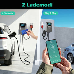 Coolladen 11kW/22kW Festinstallierte Wallbox Typ 2 – OCPP 1.6J Smart Ladestation, RFID-Karte, WLAN/4G/Ethernet, Typ B FI-Schutz (AC 30mA + DC 6mA) Elektroauto Wandladestation