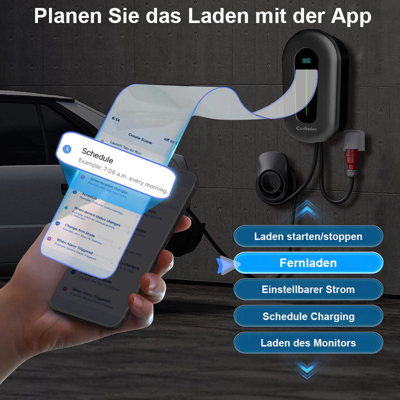 Coolladen 22kW Wallbox Smart App Typ2 EV-Ladegerät 400V 32A, Einstellbarer Strom Heim EV Ladestation für Elektrofahrzeuge EVSE