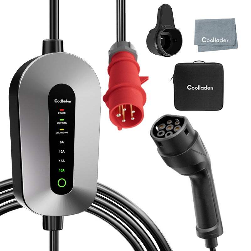Coolladen Mobile Wallbox 11kW [3-Phasig 6-16A] Typ 2 Ladekabel CEE 16A auf Typ 2 mit Einstellbarer Ladeleistung für Elektroauto, EV Ladegerät für 3008/508, C5X, DS7, GLA, Q3, X3, ZOE, ID.3, ID.4 und Anderen PHEV/EV