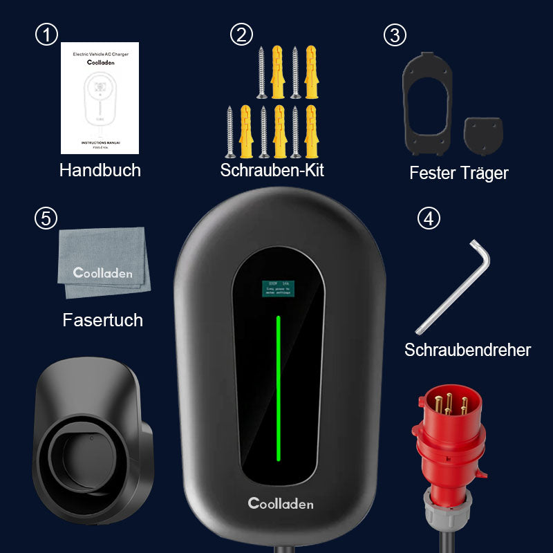 Coolladen 22kW Wallbox Smart App Typ2 EV-Ladegerät 400V 32A, Einstellbarer Strom Heim EV Ladestation für Elektrofahrzeuge EVSE