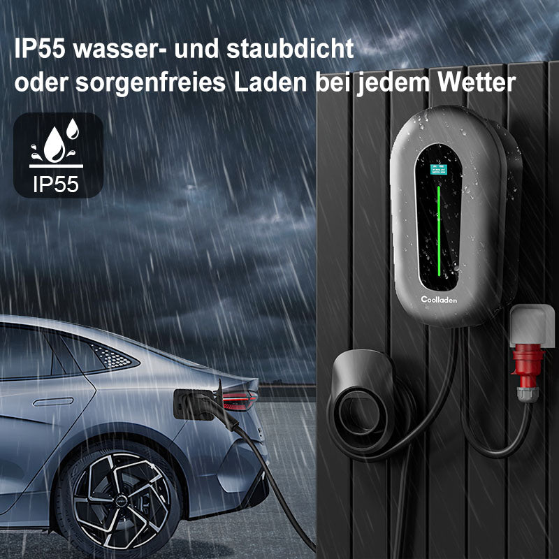 Coolladen 22kW Wallbox Smart App Typ2 EV-Ladegerät 400V 32A, Einstellbarer Strom Heim EV Ladestation für Elektrofahrzeuge EVSE