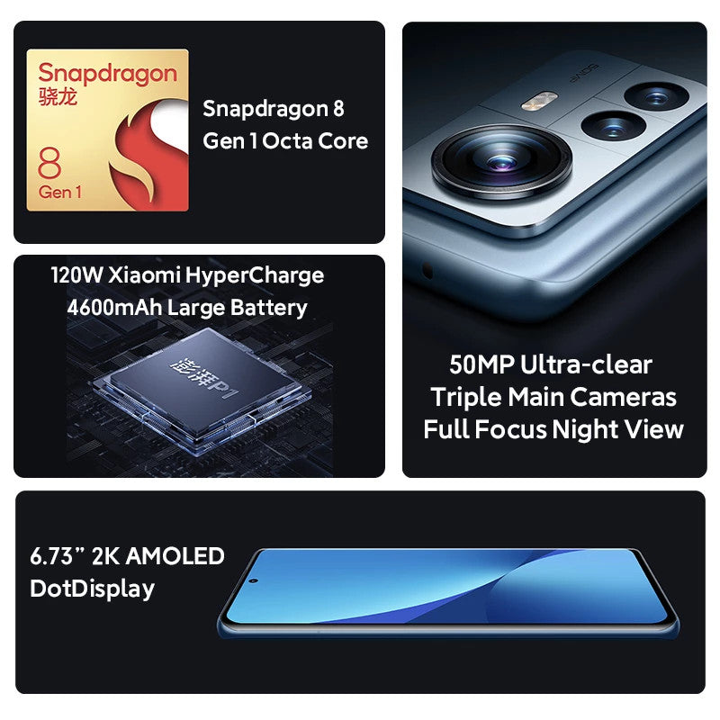 Neu Xiaomi Mi 12 Pro 8GB+256GB 5G Smartphone Snapdragon®8 Gen 1 120Hz AMOLED Display 120W Aufladung NFC 50MP Ultra-Weitwinkel-Kamera