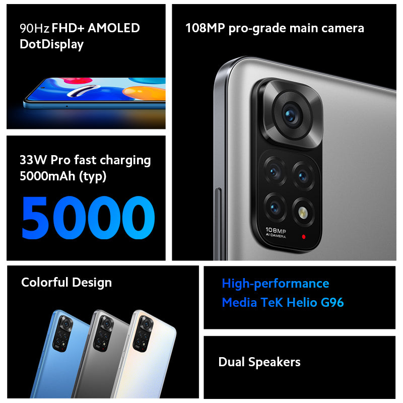 Redmi Note 11S Smartphone 6GB+128GB 6.43 Zoll 90Hz AMOLED FHD+ Dotdisplay 108MP Camera 5000mAh Batterie EU