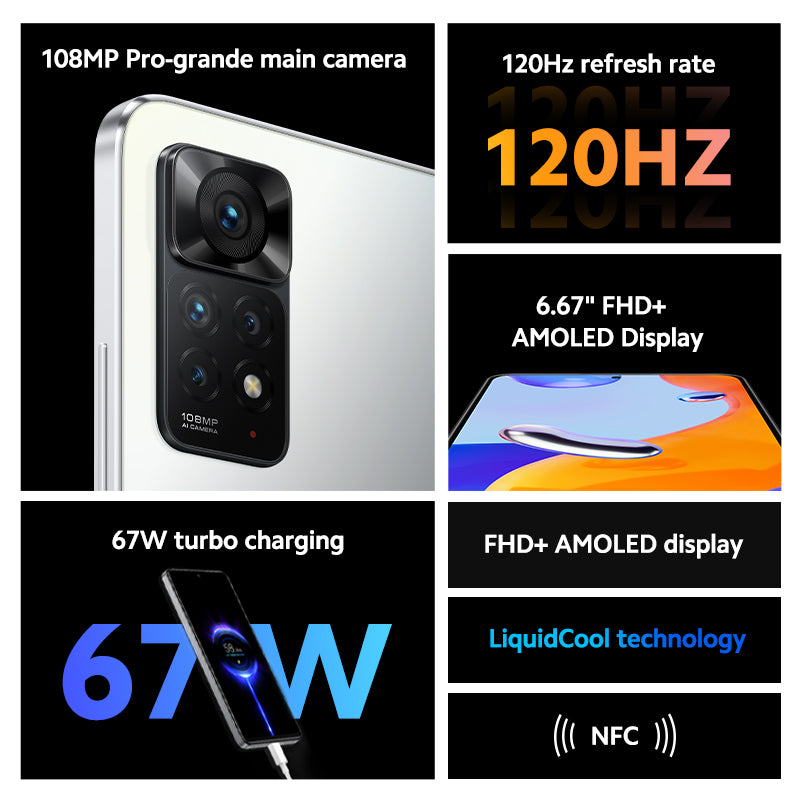Xiaomi Redmi Note 11 Pro 4G 6GB+128GB Smartphone - NFC 108MP breite Kamera 120Hz 6.67" FHD+ AMOLED DotDisplay 67W Schnellladung EU Version