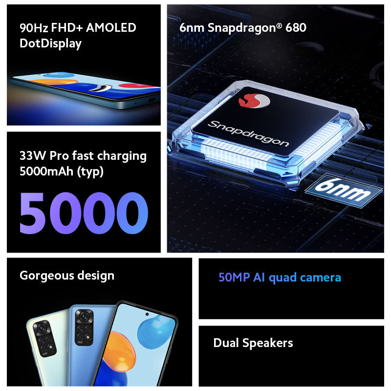 Redmi Note 11 Smartphone 4GB+128GB 6nm Snapdragon® 680-Prozessor 6.43 Zoll 90Hz AMOLED FHD+ Dotdisplay 50MP Kamera 5000mAh Akku EU Version
