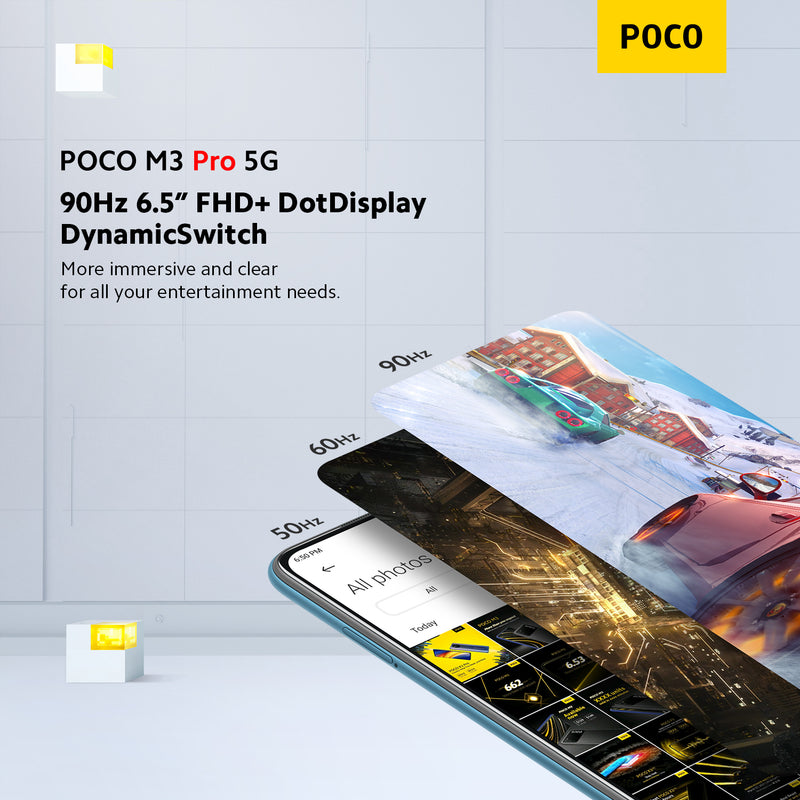 POCO M3 Pro Smartphone Dual 5G - 4GB RAM 64GB ROM - EU Version MediaTek Dimensity 700, 6,5 Zoll 90 Hz FHD+ DotDisplay Bildschirm, Akku 5000 mAh (Typ), 48 MP AI Triple Kamera